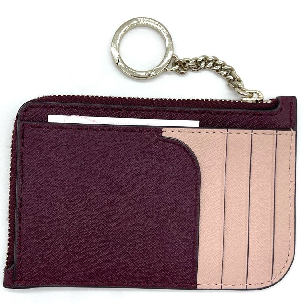 KATE SPADE | Laurel Way Saffiano Bitsy Key Chain ID Wallet Cranberry/Burgundy - Picture 2 of 3